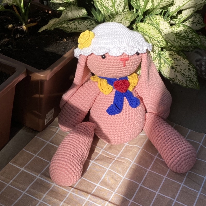 Thỏ len nhồi bông màu hồng phấn xinh xắn dễ thương