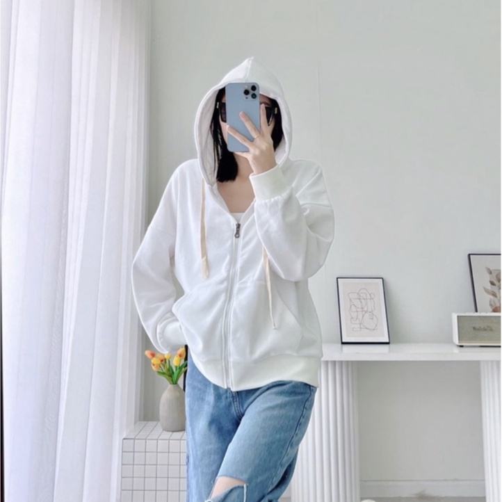 Áo khoác nỉ cotton Hoodie trơn phom nón rộng Nam Nữ Ulzzang Unisex