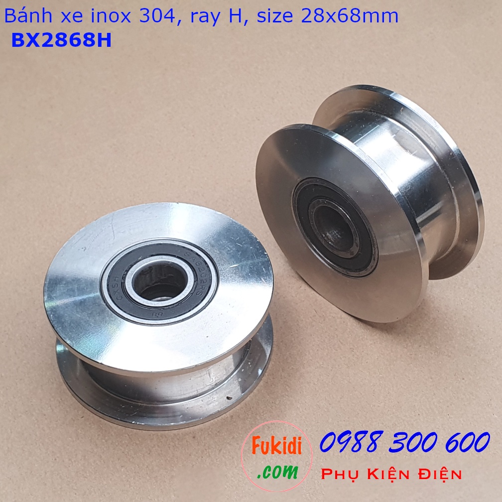 Bánh xe inox 304 size 28x68mm chạy trên ray U, V và H, tải trọng 250kg - BX2868U | BX2868V | BX2868H