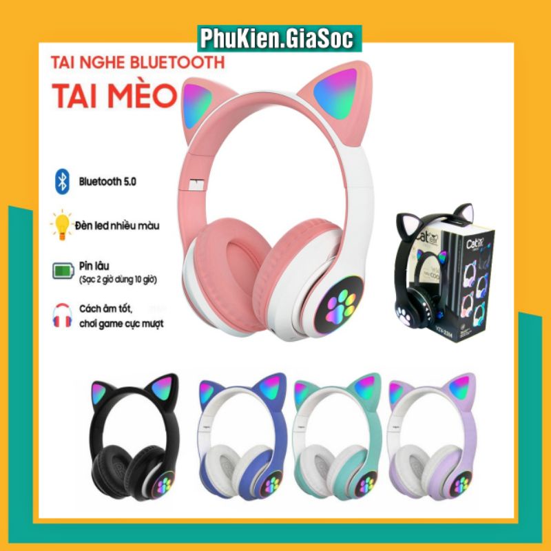 [HOT TREND] Tai Nghe Mèo Bluetooth VZV-23M Siêu Dễ Thương - Có Đèn Led Đổi Màu - Kết Nối Bluetooth 5