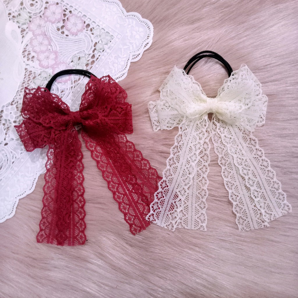 Cột tóc nơ ren dài 🎀 Cột tóc nơ xinh xắn cho nữ (ảnh thật)