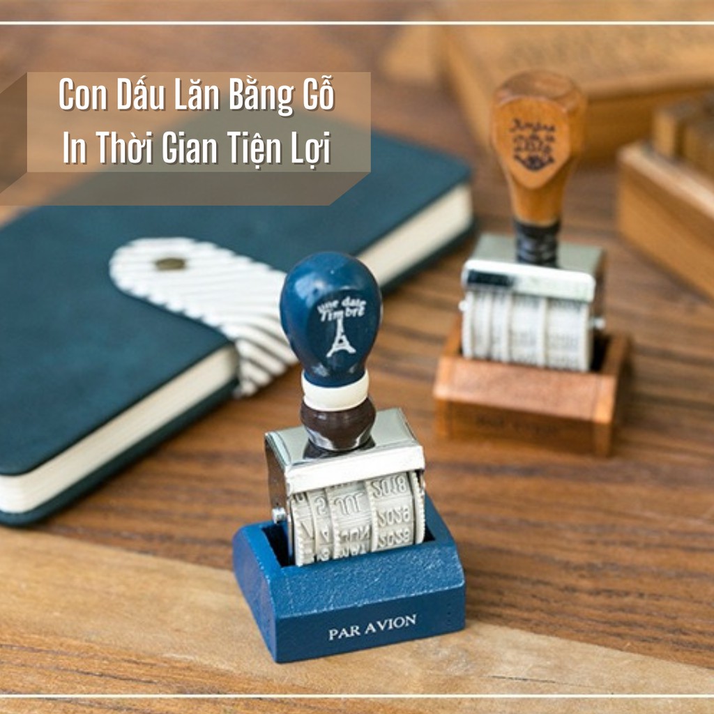 Con Dấu Lăn In Thời Gian Bằng Gỗ Phong Cách Cổ Điển Làm Đồ Thủ Công DIY ST423