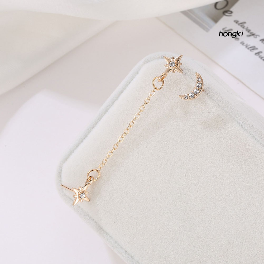 (Hàng Mới Về) Set 2 Khuyên Tai 3 Lỗ Hình Mặt Trăng Ngôi Sao Thời Trang Cho Nữ