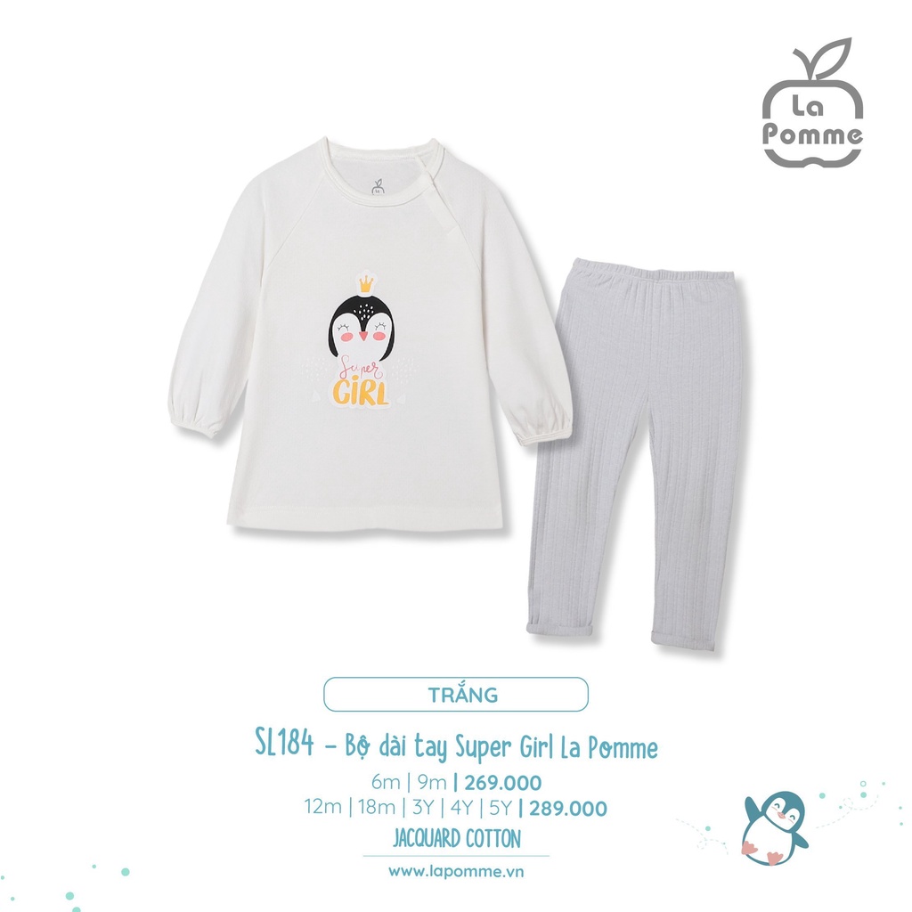 Bộ La Pomme Cotton Supper Girl cánh cụt dài tay cao cấp mềm mịn thấm hút tốt cho bé gái SL184