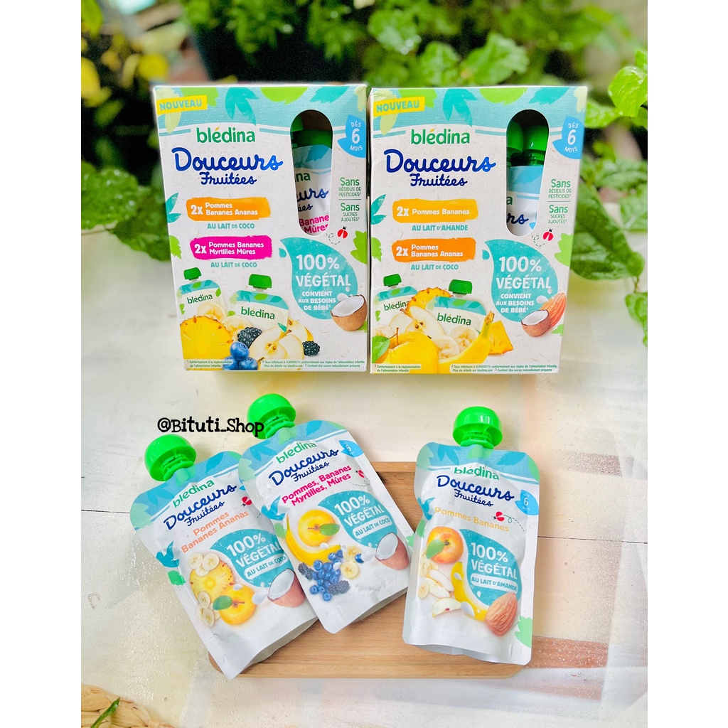 Trái cây nghiền mix sữa dừa Bledina cho bé ăn dặm dị ứng đạm bò túi 90gr - hàng air Bituti Shop