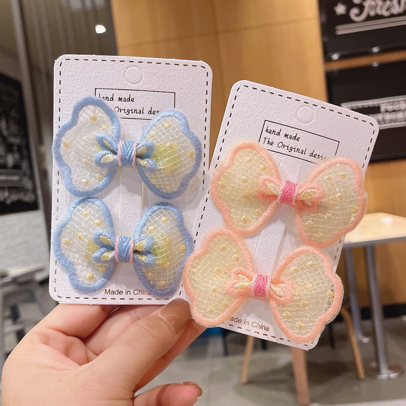 Set 2 Kẹp Tóc Thêu Họa Tiết Dễ Thương Phong Cách Hàn Quốc Cho Bé Gái