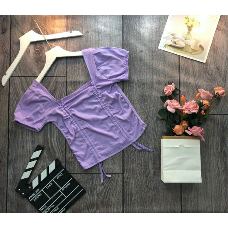 Áo croptop dây rút cổ vuông chất mịn đẹp