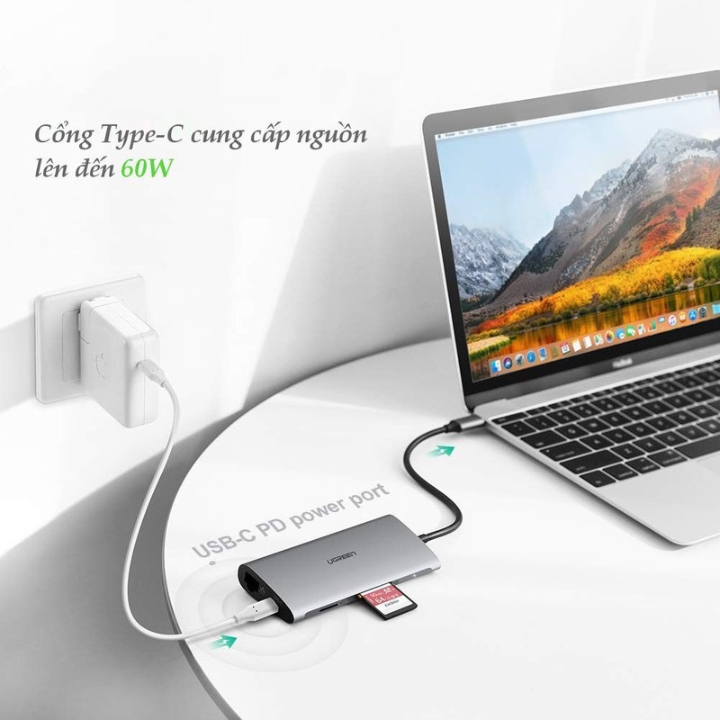 HUB 8 in 1 bộ chuyển USB Type C sang HDMI/Hub/USB 3.0/SD/TF/Lan Gigabit Ugreen 50538 cao cấp