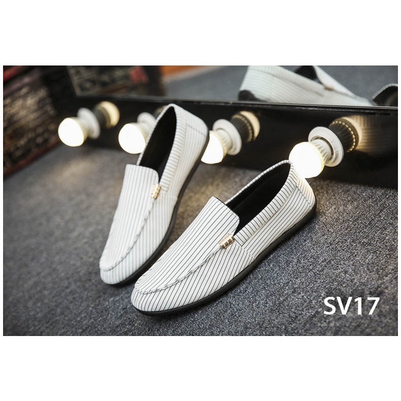 Giày Lười Nam Cao Cấp Kẻ Sọc Đen Màu Trắng SV17 [ GÍA HỦY DIỆT ] | BigBuy360 - bigbuy360.vn