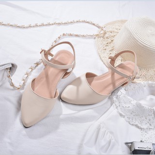 Giày Nữ Ngoại Cỡ-Giày 3 Phân Mũi Nhọn-Giày Sandal Mũi Bít Mũi Nhọn Hậu Hở Vuông Cao 3cm-Giày Sandal Mũi Nhọn