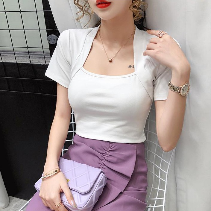 Áo Thun Cotton Nữ Cao Cấp Thiết Kế Cổ Vuông Thời Trang Trẻ Trung Sugal TOP NU SG 027