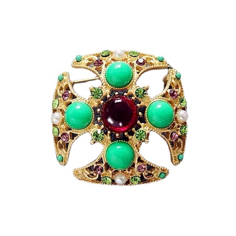 Ghim Cài Áo Hình Chữ Nhật Đính Ngọc Trai Giả Màu Sắc Vintage