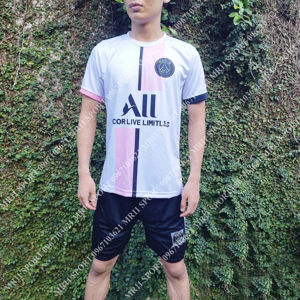 Bộ Quần Áo Đá Banh Paris Saint German  Sân Khách 2022 Trắng Hồng Vải Thun Thái - Bộ Quần Áo Bóng Đá Bởi MR11 SPORT