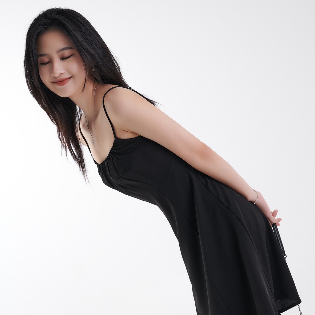Váy dự tiệc hai dây màu đen nhún ngực xinh xắn ôm eo Pansy Harriet