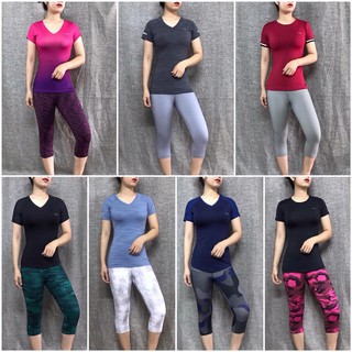 Bộ quần áo tập gym, yoga, thể thao nữ, quần lửng Camo - áo có tay HIYE, big size