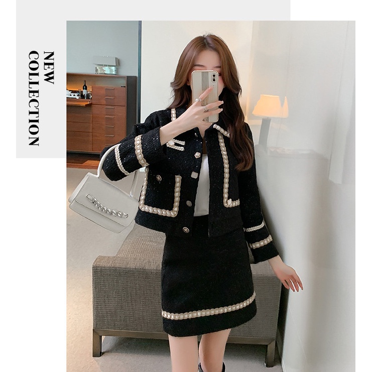 Sét áo và chân váy dạ sét dạ tweed cực chảnh