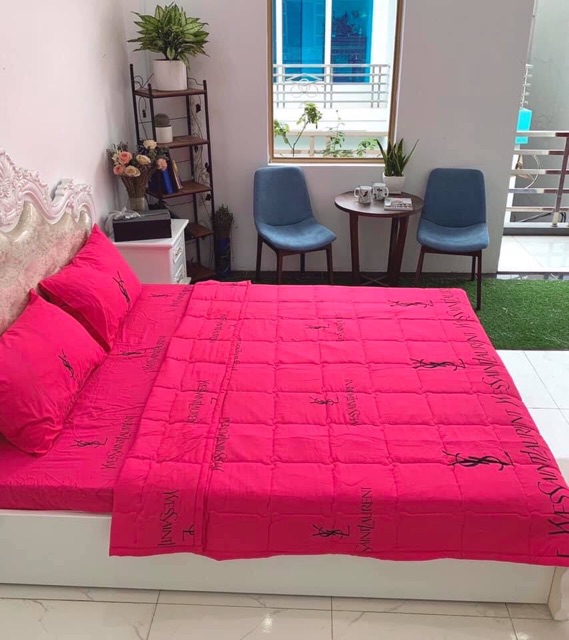 Trọn bộ 5 món set cotton đũi chăn hè trần bông 3 lớp