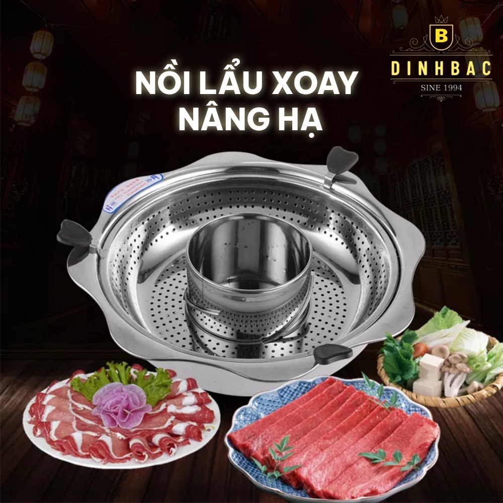 Nồi lẩu xoay inox 2 tầng 2 ngăn thiết kế thông minh Đình Bắc Store