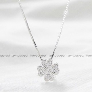 Dây chuyền cỏ 4 lá hộp đính đá,bạc ta nguyên chất,may mắn,tình duyên tài lộc, bào hành trọn đời, tiệm bạc real