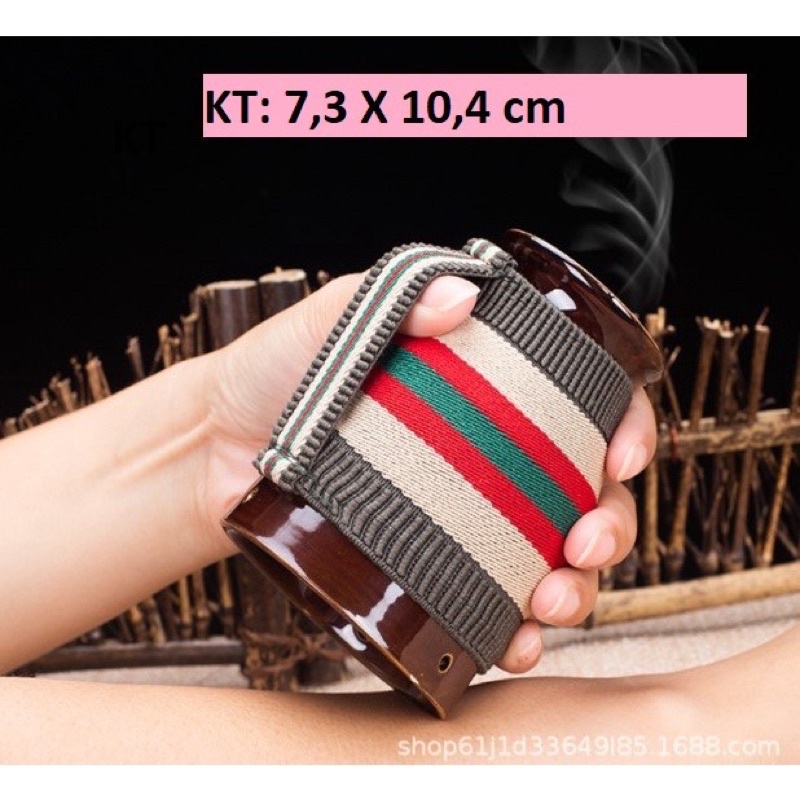 Cốc phù dương cứu ngải- cốc xông ngải cứu kèm bao nhung thổ cẩm  - Cốc chườm ngải cao cấp