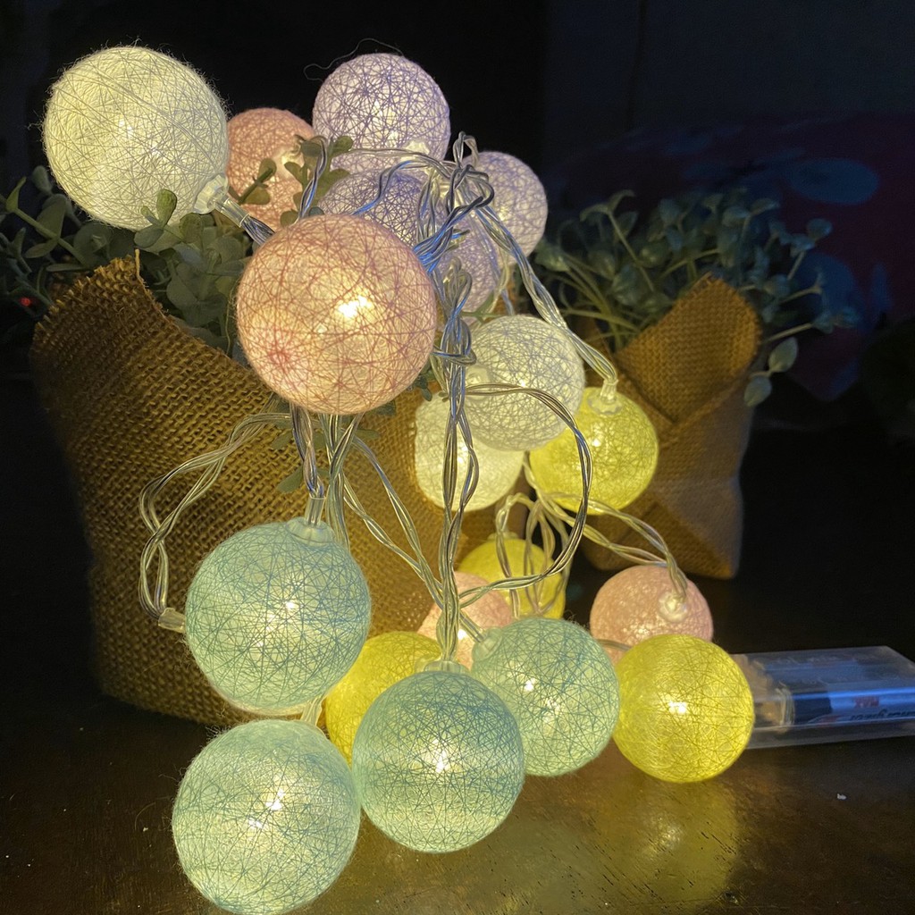 (Tặng Pin AA) Dây Đèn Cotton Ball 3 Mét 20 Banh Led, Banh Vải, 5 Màu Pastel, Không Nhấp Nháy | BigBuy360 - bigbuy360.vn