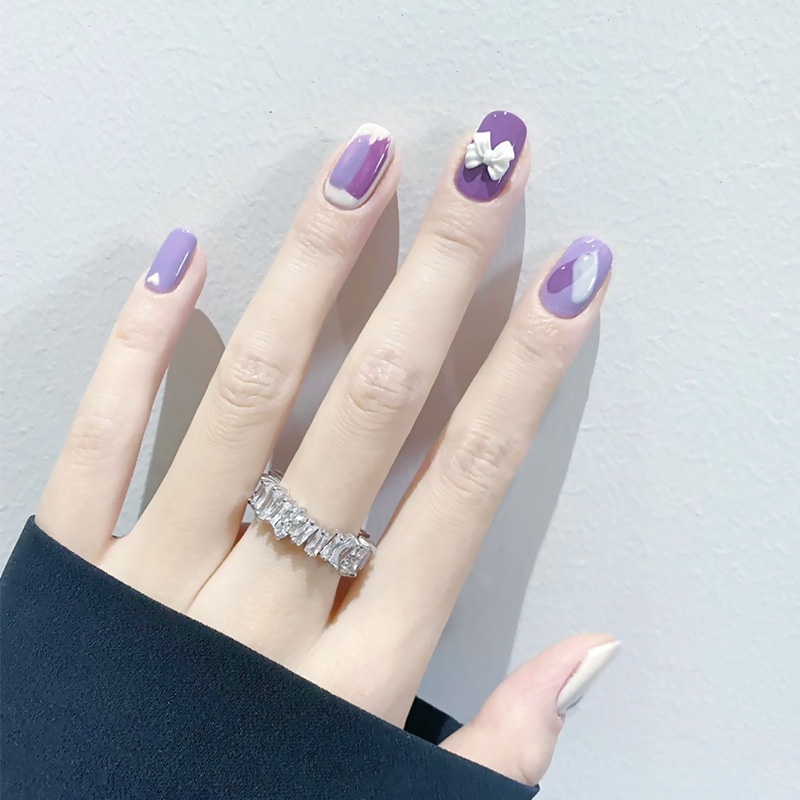 Bộ Móng Tay Giả Màu Tím Trơn Hình Bướm Trái Tim Graffiti Sản Phẩm Bán Sỉ