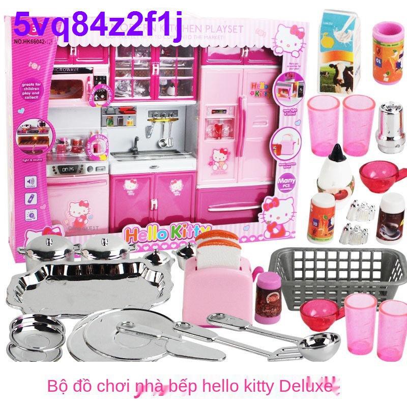 ☑Bộ đồ chơi nhà bếp Hello Kitty Mô phỏng dành cho trẻ em Tủ lạnh nấu ăn mini Lò vi sóng Xiaoling dùng Cô gái