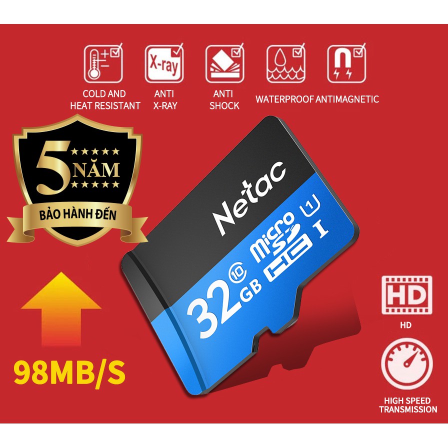 Thẻ nhớ Micro SD Netac 32GB SDHC class 10 Full HD | BigBuy360 - bigbuy360.vn