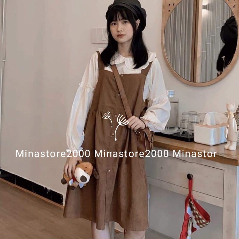 (Sẵn/ảnh thật/video) Set yếm babydoll kèm áo phong cách học sinh Nhật Bản siêu cute