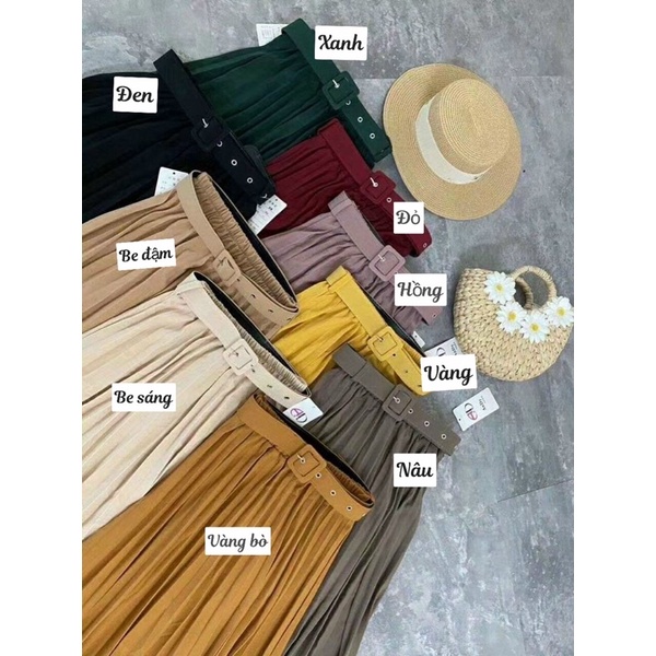 CHÂN VÁY XẾP LI DÀI KÈM ĐAI