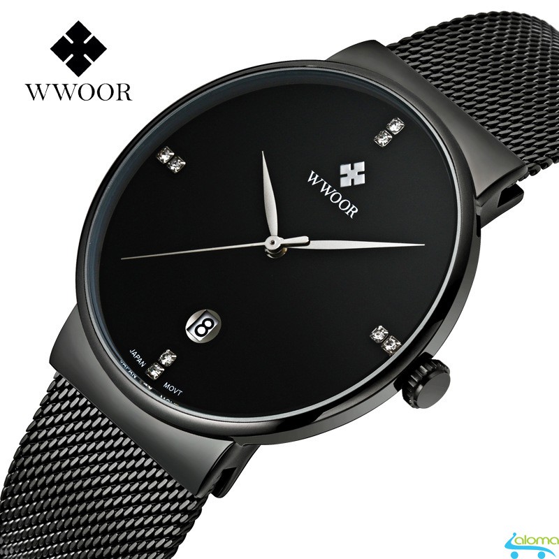 Đồng hồ nam dây thép Wwoor WR-8018 chống nước chống xước kèm hộp sang trọng