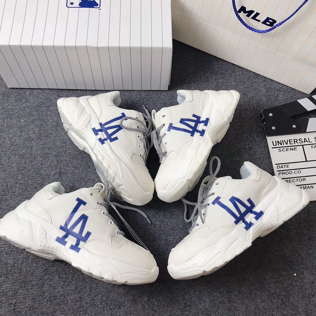 Giày Thể Thao MLB LA - Giày Sneaker mlb In 3D Chữ Xanh Nam Nữ Tăng Chiều Cao 5cm, Đế Liền Êm Chân