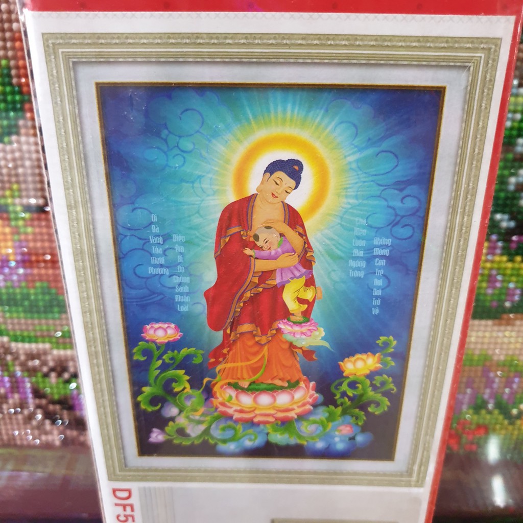 Tranh Đính Đá PHẬT A DI ĐÀ (ĐÁ ABC CAO CẤP). Kích Thước: 75cm x 55cm