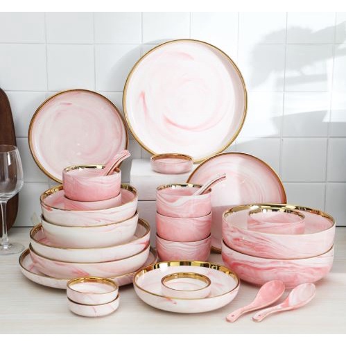 Chén Đĩa Bán Lẻ Vân Hồng . Bát Đĩa Decor Bát Ăn Cơm Bộ Chén Dĩa Sứ Màu Hồng Vân Cao Cấp. Chén Đĩa Cao Cấp
