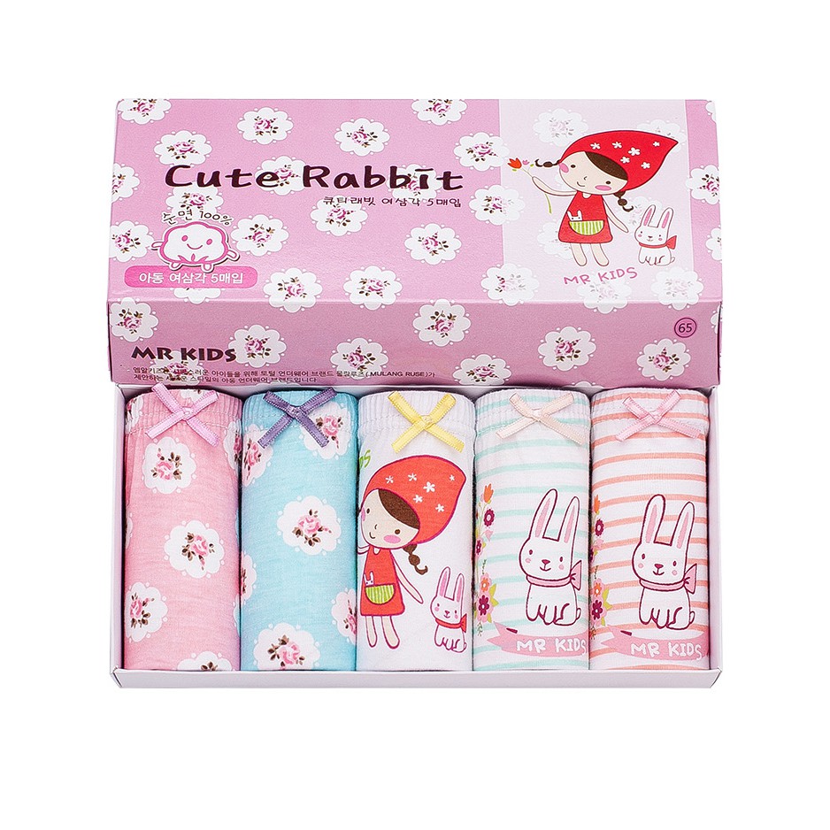 Set 5 quần xì trẻ em Hàn Quốc 100% vải cotton thoáng mát, an toàn cho sức khỏe mẫu Thỏ Con - Cute Rabbit dành cho bé gái