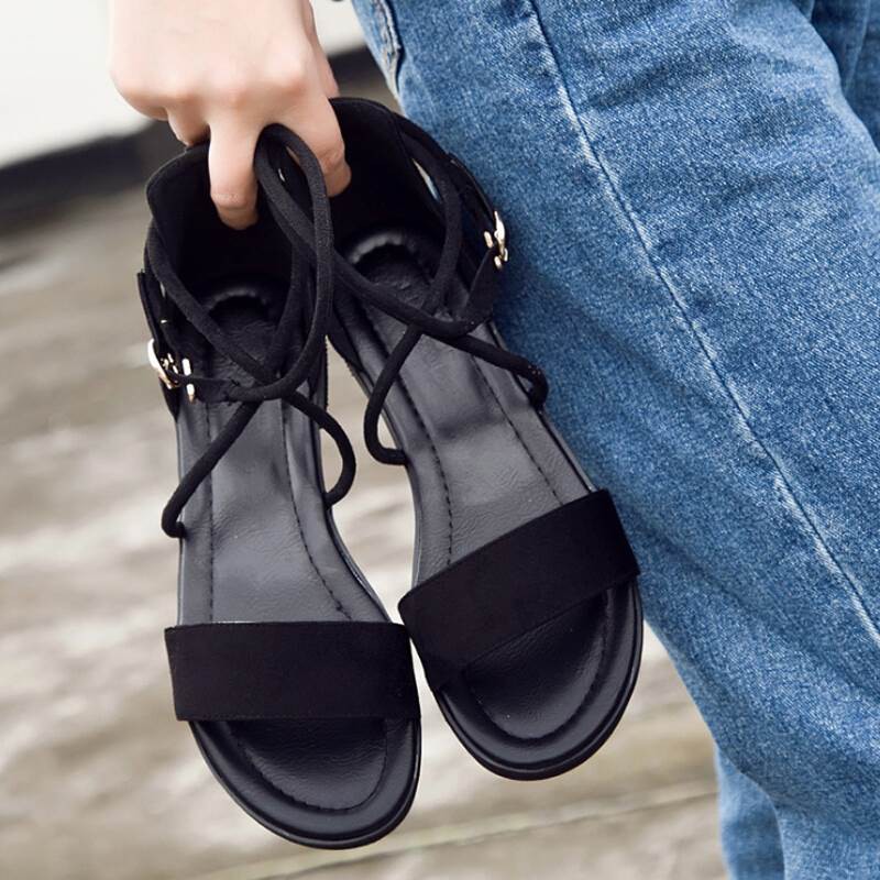 Sandal nhung dây chéo cổ chân-Camlyn