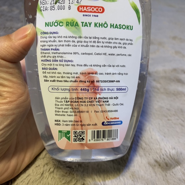 Nước rửa tay khô Hasoku Chính Hãng 500ml | BigBuy360 - bigbuy360.vn