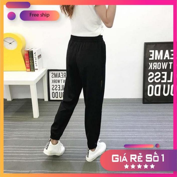 [FREESHIP EXTRA Quần Jogger Nữ Thể Thao Phối Lưới Hông Chất Sạn