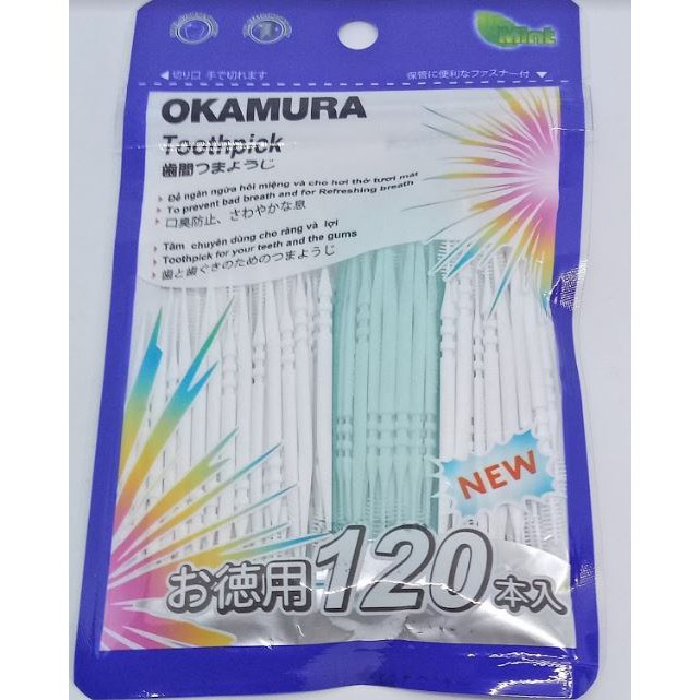 10 Gói tăm nhựa nha khoa Okamura 2 đầu chức năng cao cấp tiện dụng gói 120 chiếc Nhật Bản