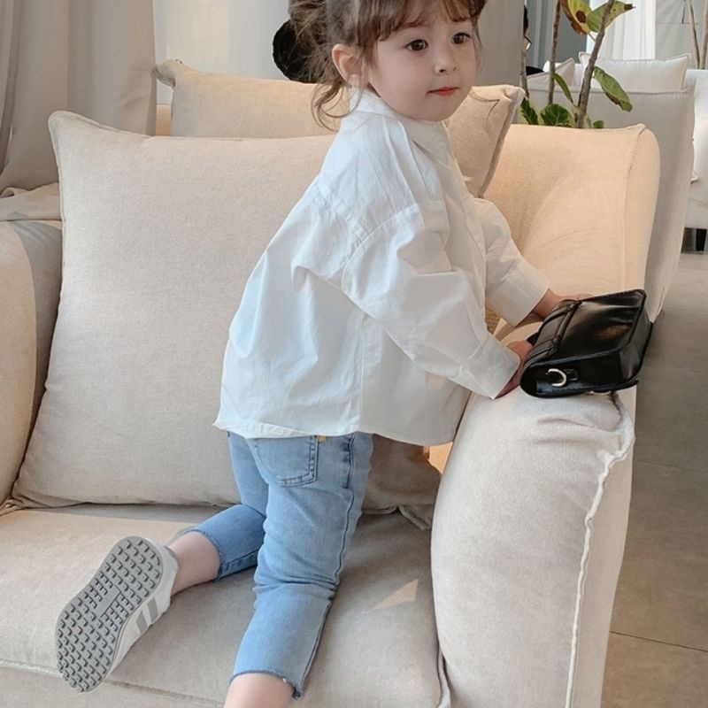 Áo sơ mi tay dài in họa tiết chữ đơn giản phong cách Hàn Quốc thời trang dành cho bé gái