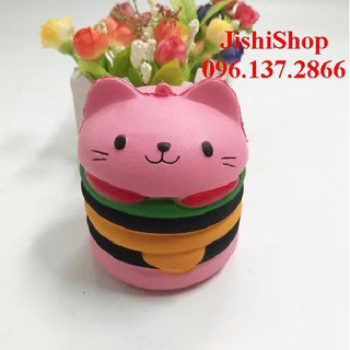 Màu đỏ SQUISHY MÈO HAMBURGER cực đáng yêu chac