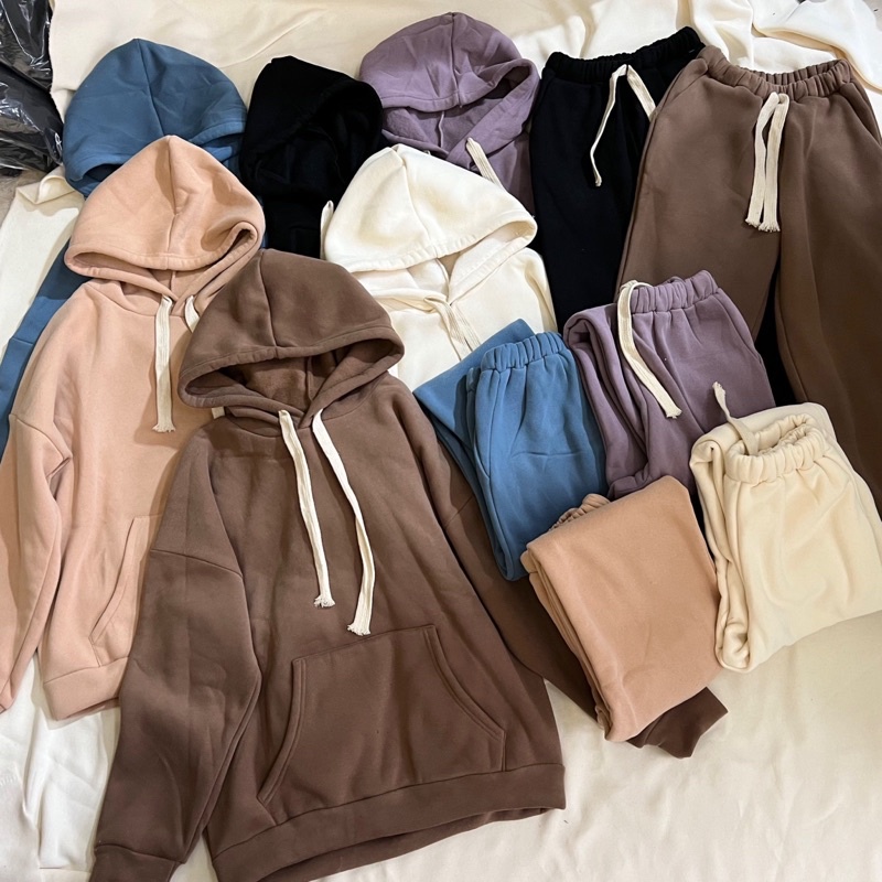 Bộ Hoodie Trơn Chất Nỉ Dày Dặn Dây Bản To Phong Cách Bassic - SINNA STORE