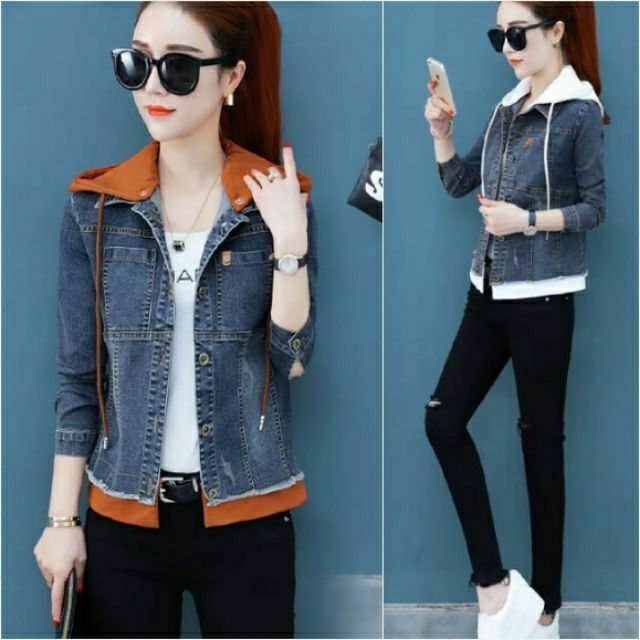 Áo khoác jean nữ có mũ, áo jeans, áo bò kèm nón - DTH