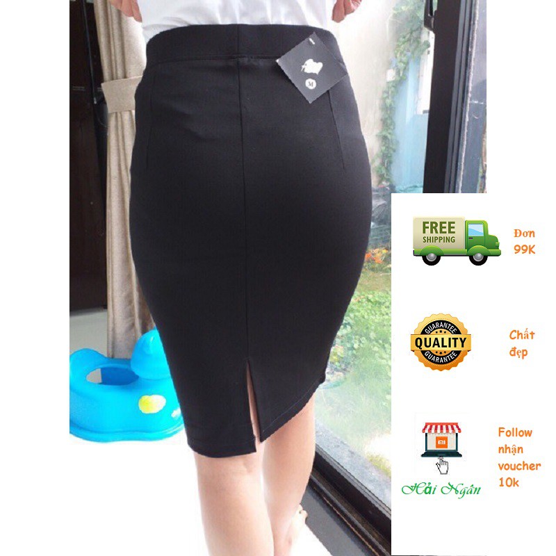 CHÂN VÁY BÚT CHÌ CÔNG SỞ LƯNG THUN XẺ TÀ SAU HẢI NGÂN có big size 86KG