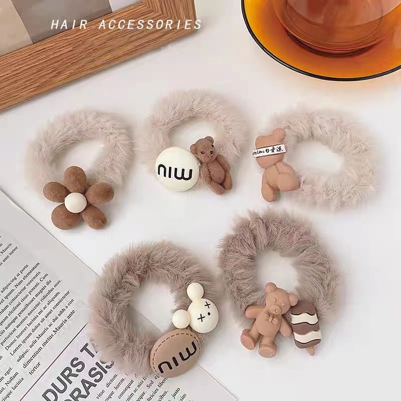 Set 5 Dây Cột Tóc Đính Nơ Họa Tiết Hoạt Hình Dễ Thương Cho Bé Gái