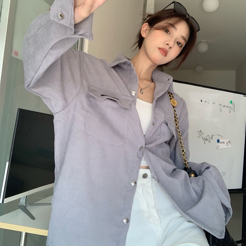 SUXI Áo Sơ Mi Tay Dài Màu Sắc Trơn Phong Cách Hàn Quốc Cổ Điển Thời Trang Mùa Thu Cho Nữ