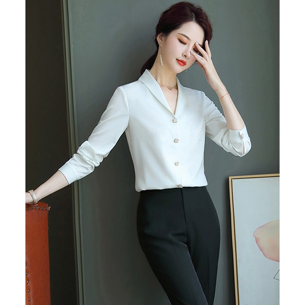 Áo sơ mi thời trang nữ dài tay kiểu dáng Hàn Quốc. Chất lụa ngọc trai | BigBuy360 - bigbuy360.vn