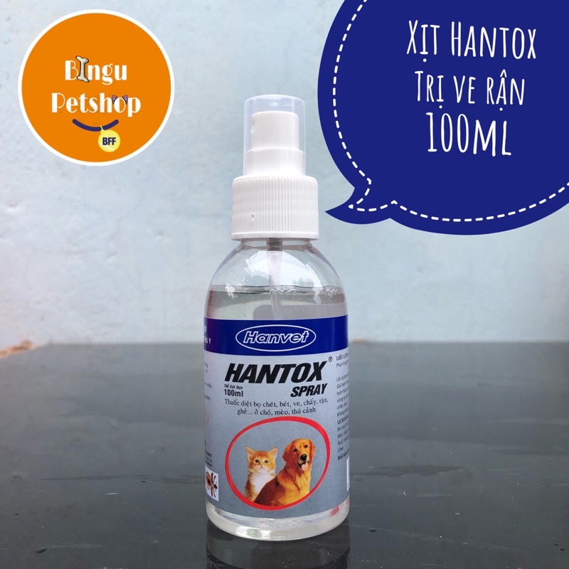 (Hinhg tự chụp) HANTOX SPRAY(100ml) SẢN PHẨM TIÊU DIỆT BỌ CHÉT, BÉT, VE, CHẤY, RẬN, GHẺ... Ở CHÓ, MÈO, THÚ CẢNH