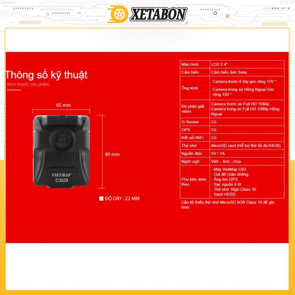 Camera hành trình VietMap C63 Ghi Hình Cùng Lúc Trước &amp; Trong xe, Cảnh Báo Giao Thông Bằng Giọng Nói + Thẻ 32GB