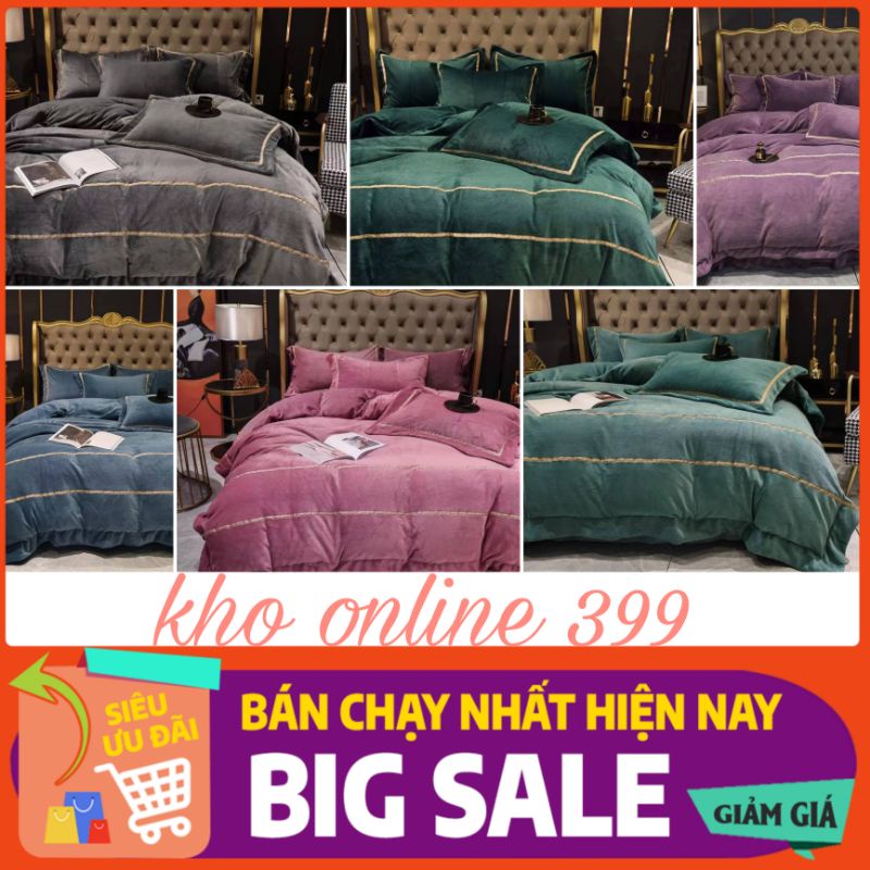 [GIÁ HỦY DIỆT] set (bộ) chăn ga gối nệm 4 món nỉ nhung mịn đẹp kích thước m6, m8, 2mx2m2, ga trải giường, vỏ gối